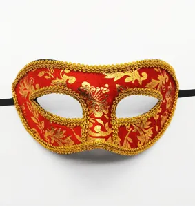 Rood fluwelen masker met gouden rand voor Halloween feest kostuum half gezicht.