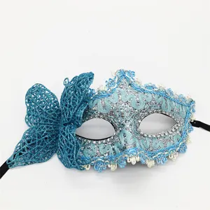 Blue silver glitter side butterfly masquerade mask Venetian party eye mask costume accessory