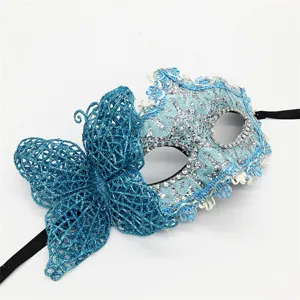 Venetian Masquerade Mask Blue Butterfly Lace Half Face Eye Mask for Party Halloween.