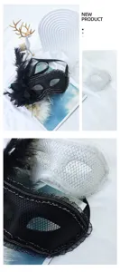 Venetian Masquerade Mask Feather Lace Half Face Eye Mask Party Performance Prop Detail View