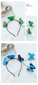 Vista detallada de la diadema de mariposa de moda con mariposas de simulación coloridas.