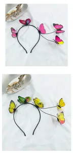 Vista detallada de diadema de mariposa colorida, accesorio de cabello de mariposa 3D.