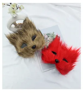 Maschera da volpe in peluche a pelo lungo gatto mezza faccia festa di Halloween cosplay