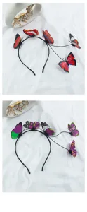 Bonita diadema de mariposa con antenas de resorte, colores vivos accesorio para el pelo.