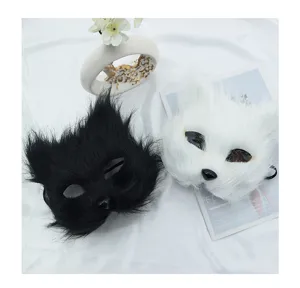 Halloween maschera volpe peluche mezza faccia gatto festa cosplay costume animale dettagli