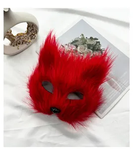 Maschera di volpe in peluche rosso mezzo viso costume animale per festa di Halloween