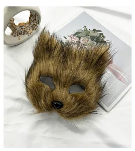 Halloween lungo pelo volpe maschera peluche metà viso gatto maschera festa cosplay