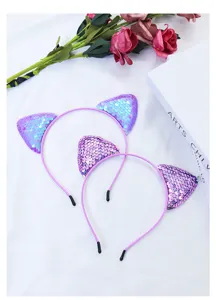 Süßer lila Pailletten Katzenohren Haarreif für Kinder, glänzender Haarschmuck für Party.