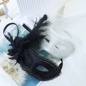 Venice Masquerade Mask For Women Sexy Mesh Lace Feather Half Face Eye Mask Adult Party Performance Props Latex Mask