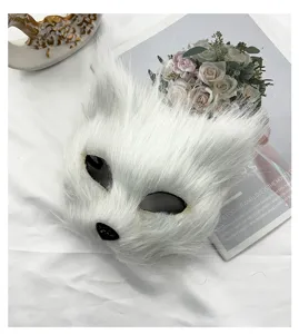 Bianco soffice maschera di volpe peluche metà faccia animale maschera per Halloween festa