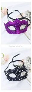 Nahaufnahme Detail von Strass Glitzer Maskenball Maske mit schwarzem Band für Party.