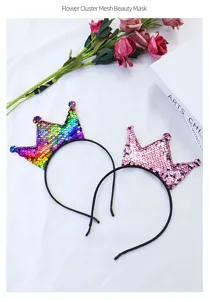 Details der bunten Pailletten Kronen Haarreifen für Kinder, Party Haarschmuck Ansicht.