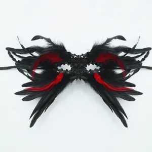 Maschera a Mezza Faccia in Piume Gotica Con Paillettes Pizzo Mascherata Per Halloween Festa Costume Decorazione Donna Accessori