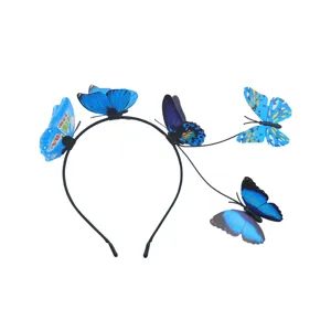 Diadema de mariposa azul para mujer, lindos accesorios para el cabello y aros de moda diarios.