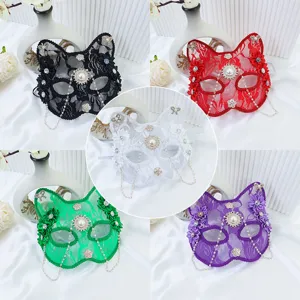 Maschera di gatto in pizzo multicolore per festa in maschera, costume di Halloween e cosplay.