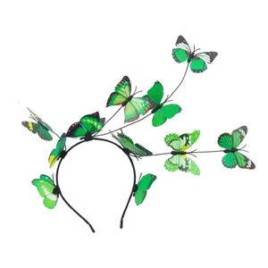 Cerchietto con farfalle verdi, accessorio capelli stile fata con filo flessibile per festa.