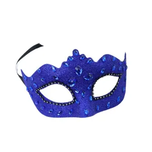 Blau Glitzer Maske Damen Strass Krone Design Halbgesicht Maskerade Party Zubehoer
