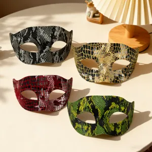 Maschere per Mascherata Set Maschera a Mezza Faccia per Coppia Halloween Festa Costume Ballo Mascherina per Occhi Maschera in Pelle con Texture Animale Goffrata per Uomo Donna Accessorio di Carnevale