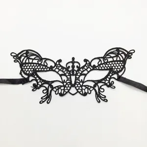 Schwarze Spitzen-Maske Fasching Augenmaske mit Bändern für Halloween Party Kostüm Zubehör.