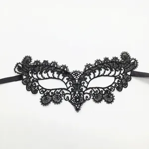 Schwarze Spitzenmaske für sexy Maskenbälle, elegantes hohles Design mit Satinbändern.