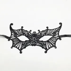 Schwarze Spitzenmaske fuer Maskerade, feines Netzdesign, weicher Stoff mit Baendern.