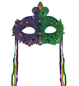 Carnival masquerade mask purple green lace rhinestone tassel party eye mask sexy festive eyewear