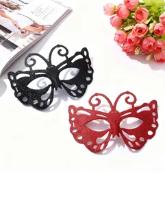 Maschera mezzo viso farfalla glitterata per festa di Halloween, maschera nera e rossa.