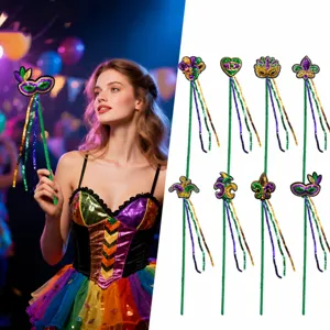 Braziliaanse Carnaval Pailletten Handheld Stok Masquerade Feest Performance Rekwisieten Lelie Kroon Clown Hartvorm Quast Toverstaf Accessoires