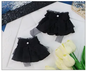 Polsini in pizzo a rete nero Lolita con fiocco dolce e perla per stile fata carino.