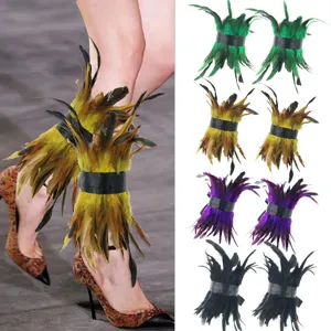 Halloween Feather Leg Rings Gothic Ankle Cuffs For Women Masquerade Costume Accessories Carnival Party Runway Show Leg Warmers