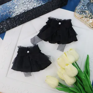 Polsini in pizzo Lolita nero con fiocchi e perle, accessori per bracciali in rete dolci.