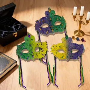 Mardi Gras lace masquerade mask with beaded tassels sexy mysterious party eye mask set