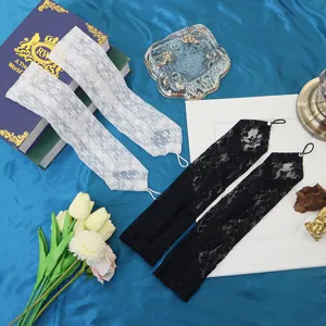 Lace mesh sleeves black and white pair stage performance wedding bridal accessories.