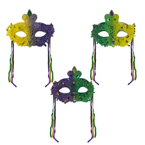 Carnival lace tassel masquerade mask for party, sexy purple green gold eye mask prop.