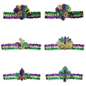 Karneval Pailletten Haarreif Party Haarschmuck gruen lila gold 6 Stueck Partyzubehoer