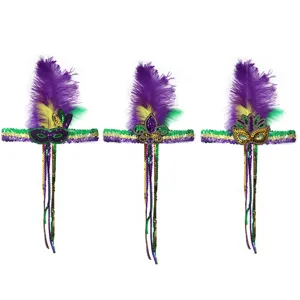 Set de diademas de plumas y lentejuelas de Mardi Gras para carnaval y fiestas de disfraces