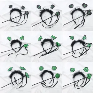 Set de diadema de plumas negras y varita mágica de Halloween con purpurina verde