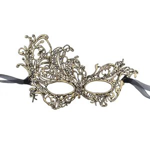Goud zwarte kant masquerade maske elegante koningin feest oogmasker met zwarte linten