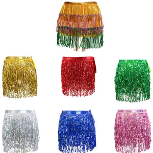 Sequin tassel belly dance skirt 4 layer sparkly carnival party festival hip scarf wrap skirt