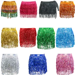 Sparkling sequin fringe hip scarf belly dance skirt for carnival party festival performance wear.