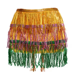 Carnival belly dance sequin fringe skirt hip scarf festival party costume yellow sparkle