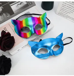 Masque de visage de chat métallique brillant pour femme fête masquée costume sexy
