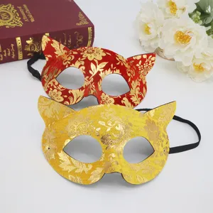 Mascarade Masque de Chat Brocart Or Vénitien Masque Yeux Fête Costume Accessoires 2