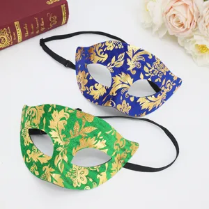 Set di maschere veneziane mezza faccia motivo floreale dorato maschera per feste.