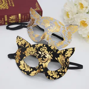 Ensemble de masques de bal en forme de chat doré pour femmes fête costume élégant