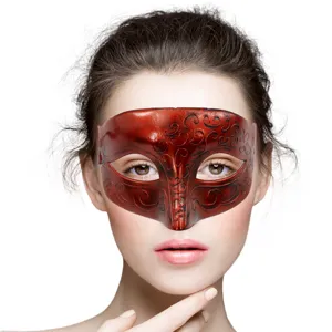 Masque de venise rouge demi-visage pour fete d'Halloween costume et accessoires de festival