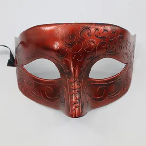 Masque de bal masqué vintage rouge demi-visage pour fête d'Halloween et accessoire de costume.