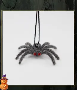 Flocked Halloween spider decoration with sparkling rhinestones and hanging cord spooky prop