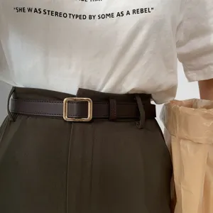 Dames retro smalle lederen riem met gouden gesp elegante broek tailleband vintage chic