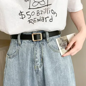 Dames zwarte smalle riem met vierkante gesp vintage jeansriem stijlvol accessorio
